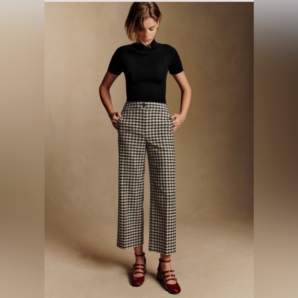Sezane Pants - Sezane Martin Crop Trousers Black/ Ecru Gingham - Size 6